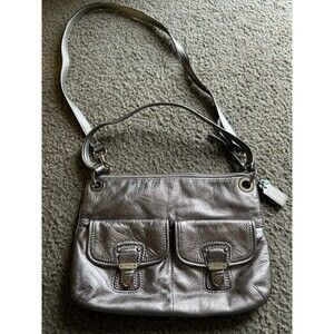 Coach 18996 Metallic Silver Poppy Shoulder Handbag Purse Convertible